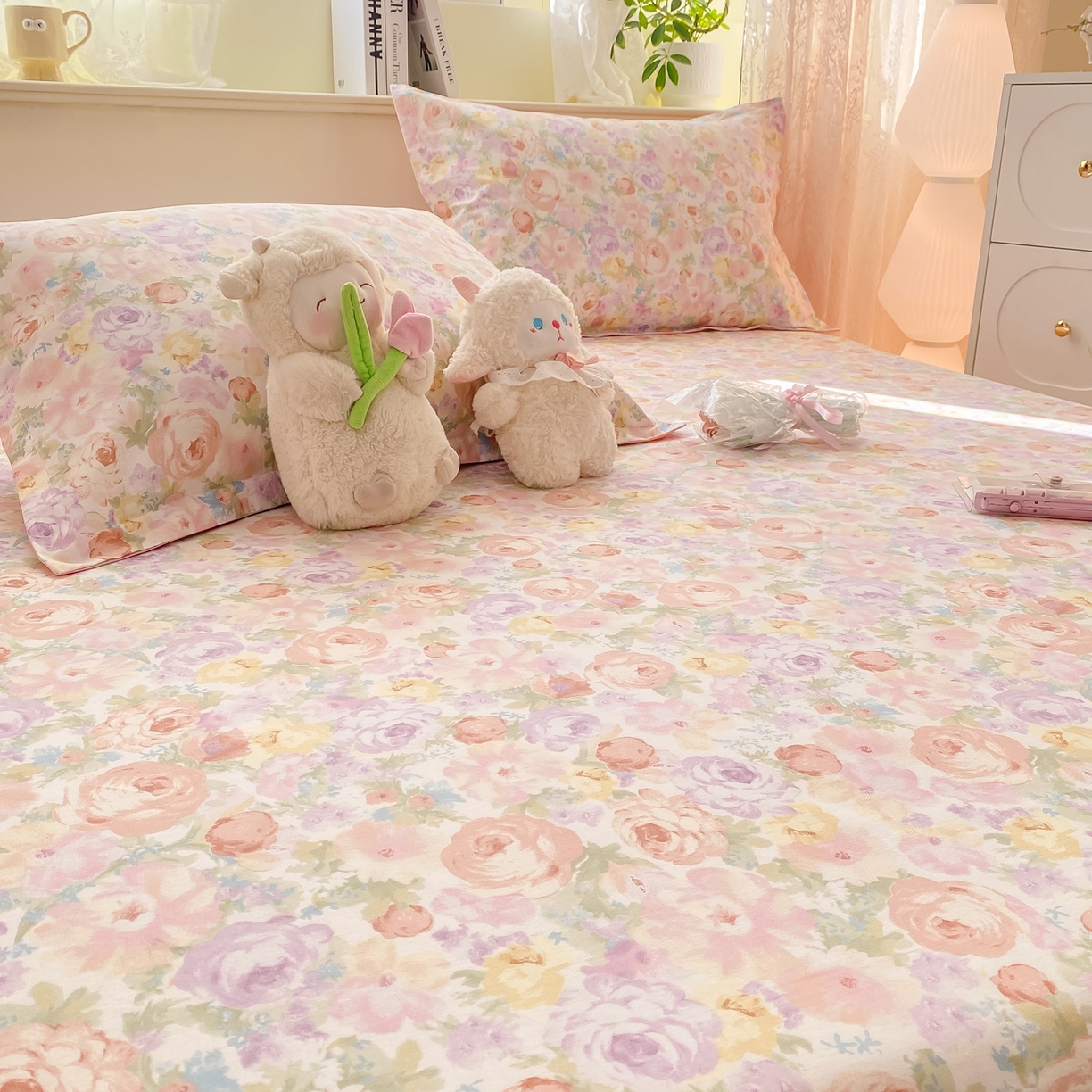 91家纺网 家纺一手货源 找家纺 花梦欣 2026新款全棉印花单品系列-单床笠 悦下花影