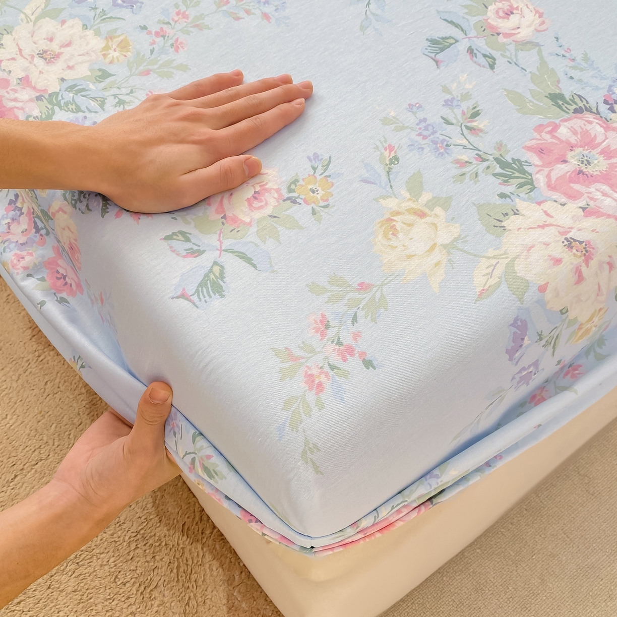 91家纺网 家纺一手货源 找家纺 花梦欣 2026新款全棉印花单品系列-单床笠 栀夏海棠兰