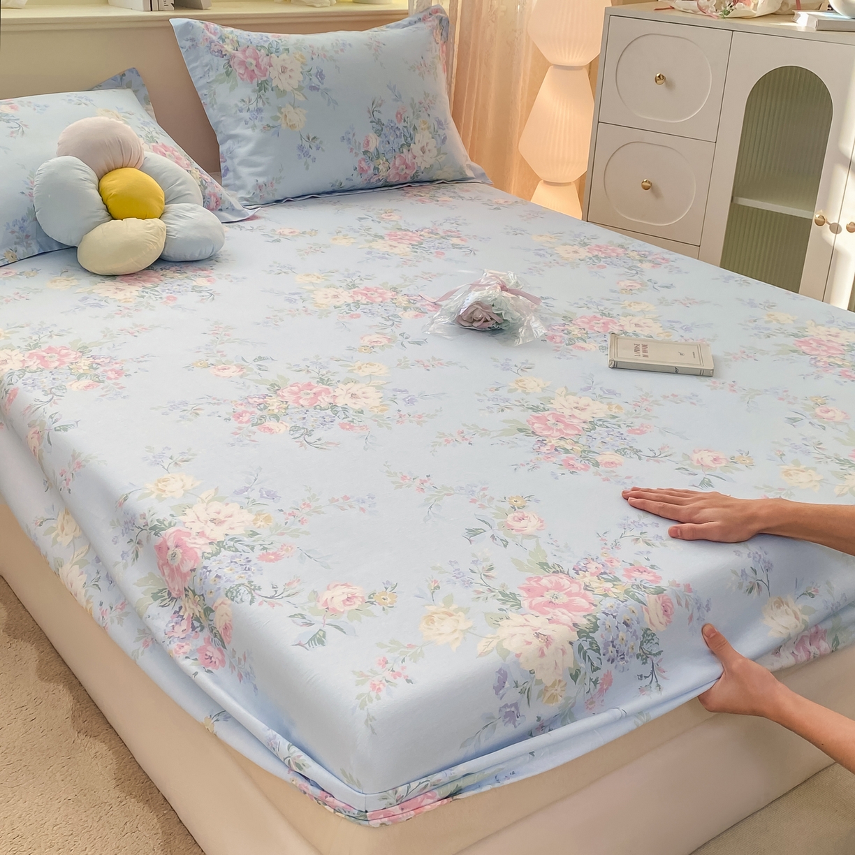 91家纺网 家纺一手货源 找家纺 花梦欣 2026新款全棉印花单品系列-单床笠 栀夏海棠兰