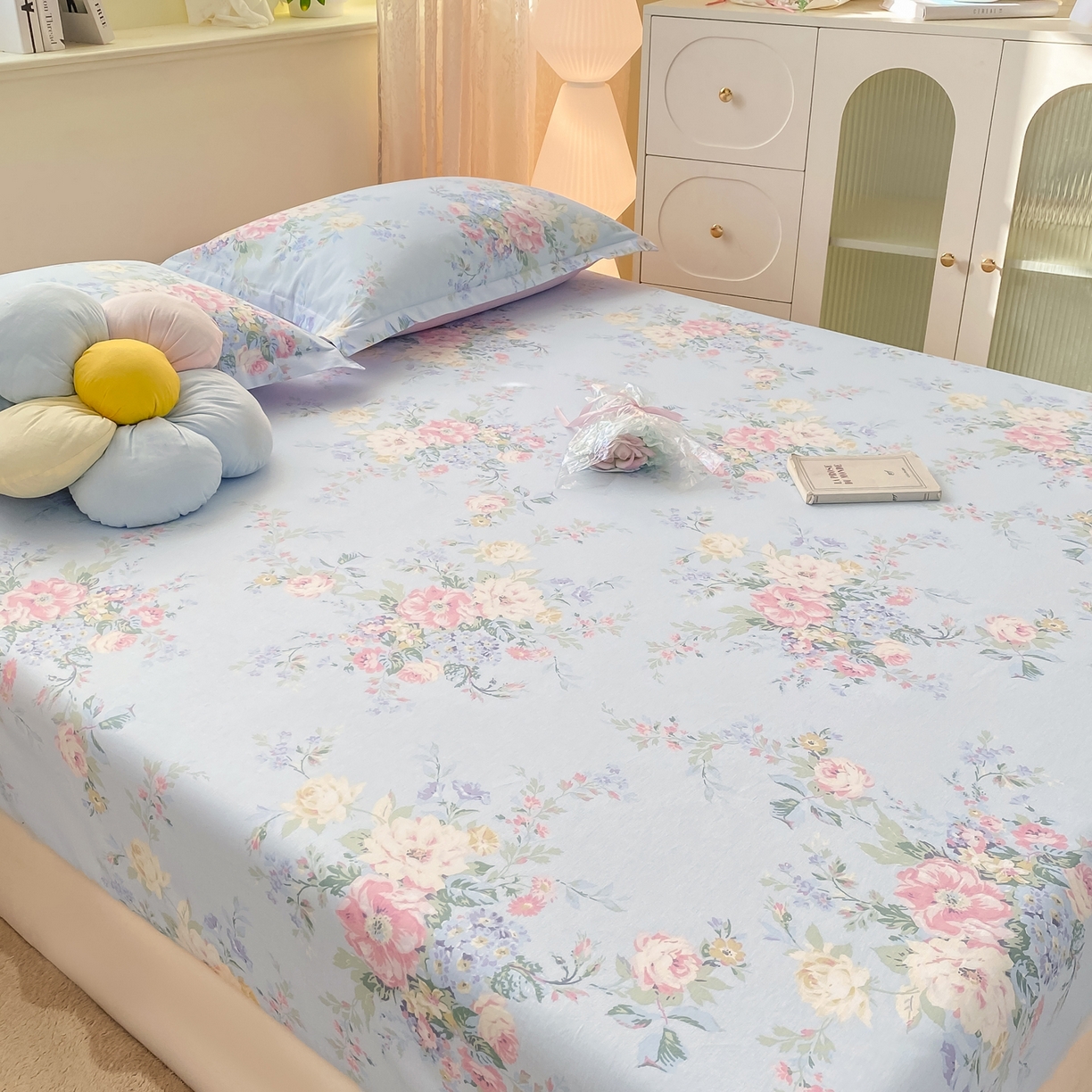 91家纺网 家纺一手货源 找家纺 花梦欣 2026新款全棉印花单品系列-单床笠 栀夏海棠兰