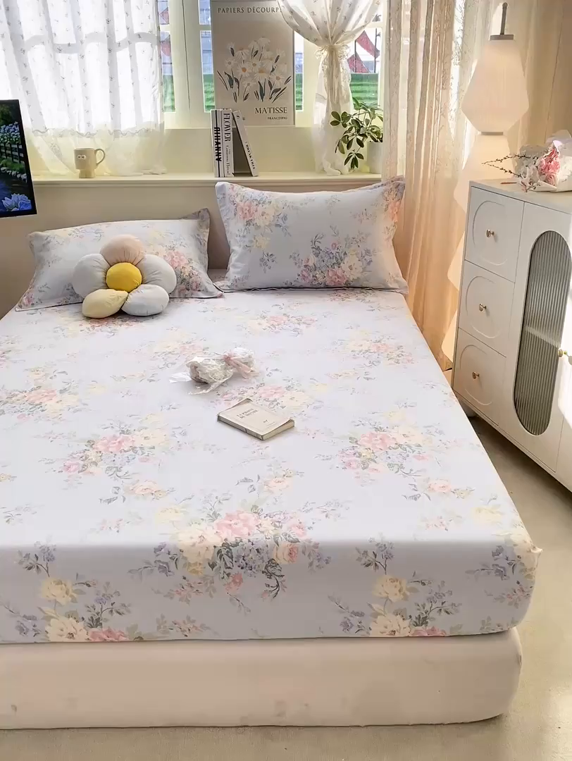 91家纺网 家纺一手货源 找家纺 花梦欣 2026新款全棉印花单品系列-单床笠 栀夏海棠兰