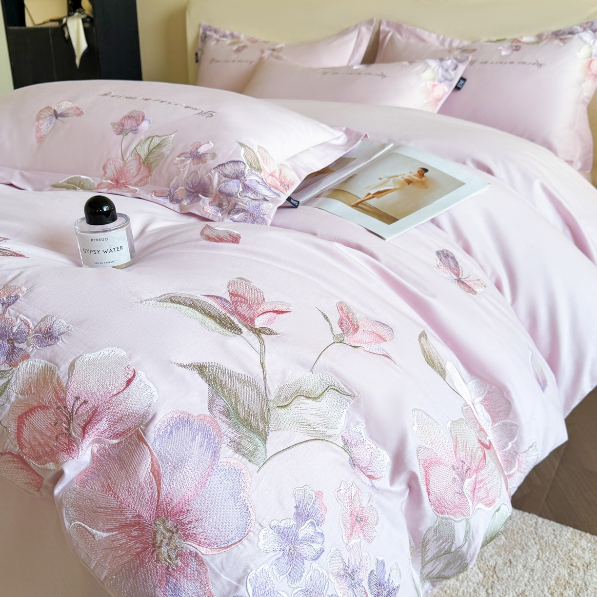 乐美家纺 2026新款春夏新品全棉刺绣悦璟系列四件套 悦璟（微微粉）