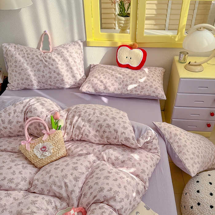 91家纺网 家纺一手货源 找家纺 云玲时尚 2026新款云感双层纱印花四件套 薰衣草