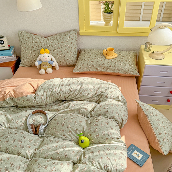 91家纺网 家纺一手货源 找家纺 云玲时尚 2026新款云感双层纱印花四件套 棕韵梦境