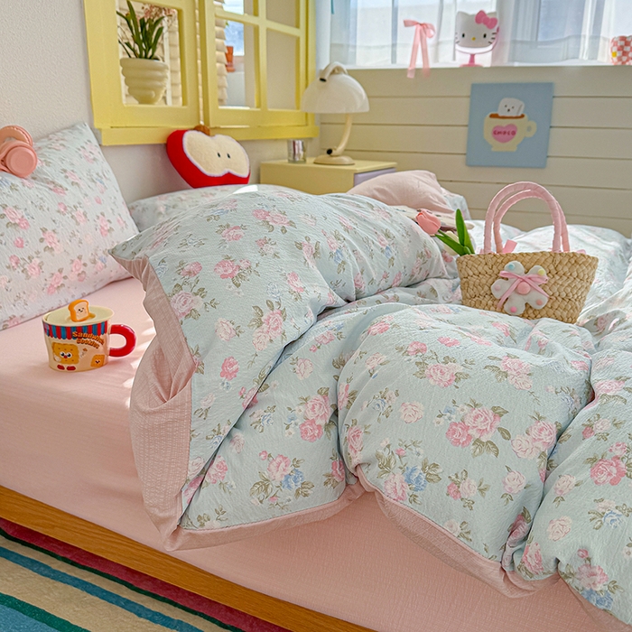 91家纺网 家纺一手货源 找家纺 云玲时尚 2026新款云感双层纱印花四件套 春日限定