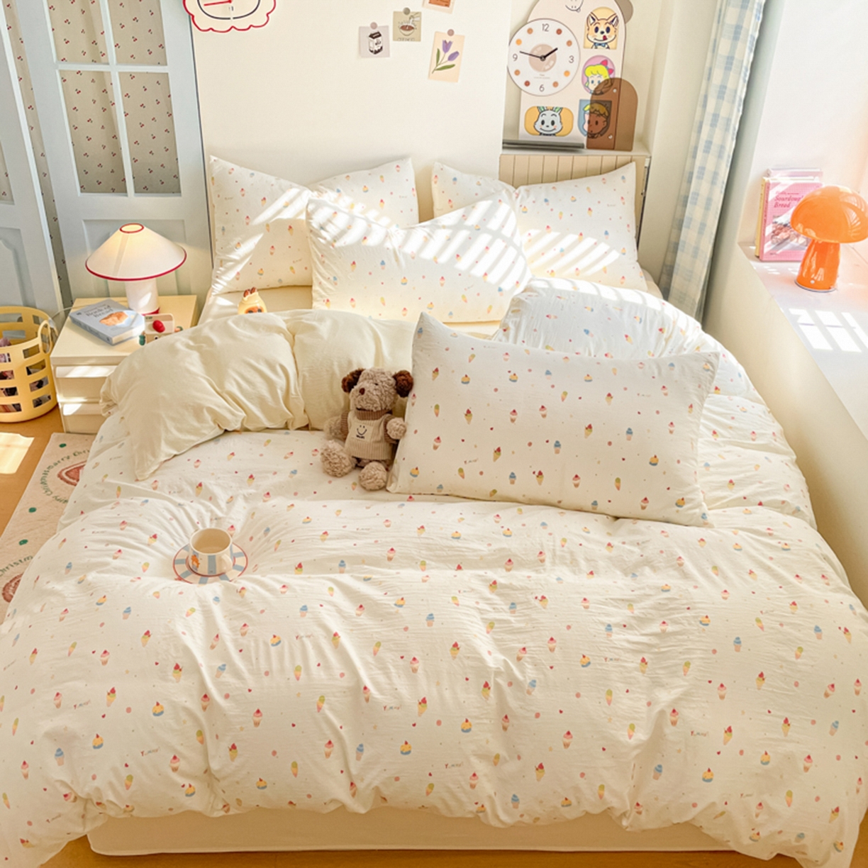 91家纺网 家纺一手货源 找家纺 云玲时尚 2026新款古法水洗仿棉云感纱四件套 冰激凌超甜