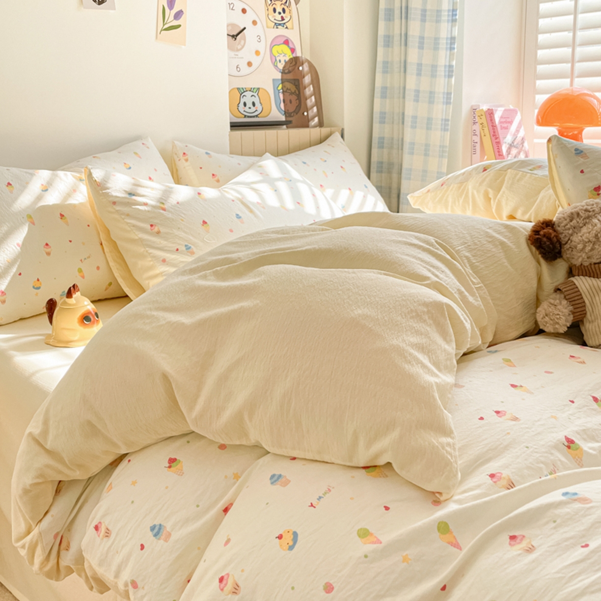 91家纺网 家纺一手货源 找家纺 云玲时尚 2026新款古法水洗仿棉云感纱四件套 冰激凌超甜