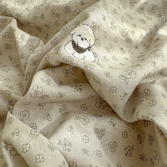 91家纺网 家纺一手货源 找家纺 云玲时尚 2026新款云感双层纱印花四件套 点点小狗