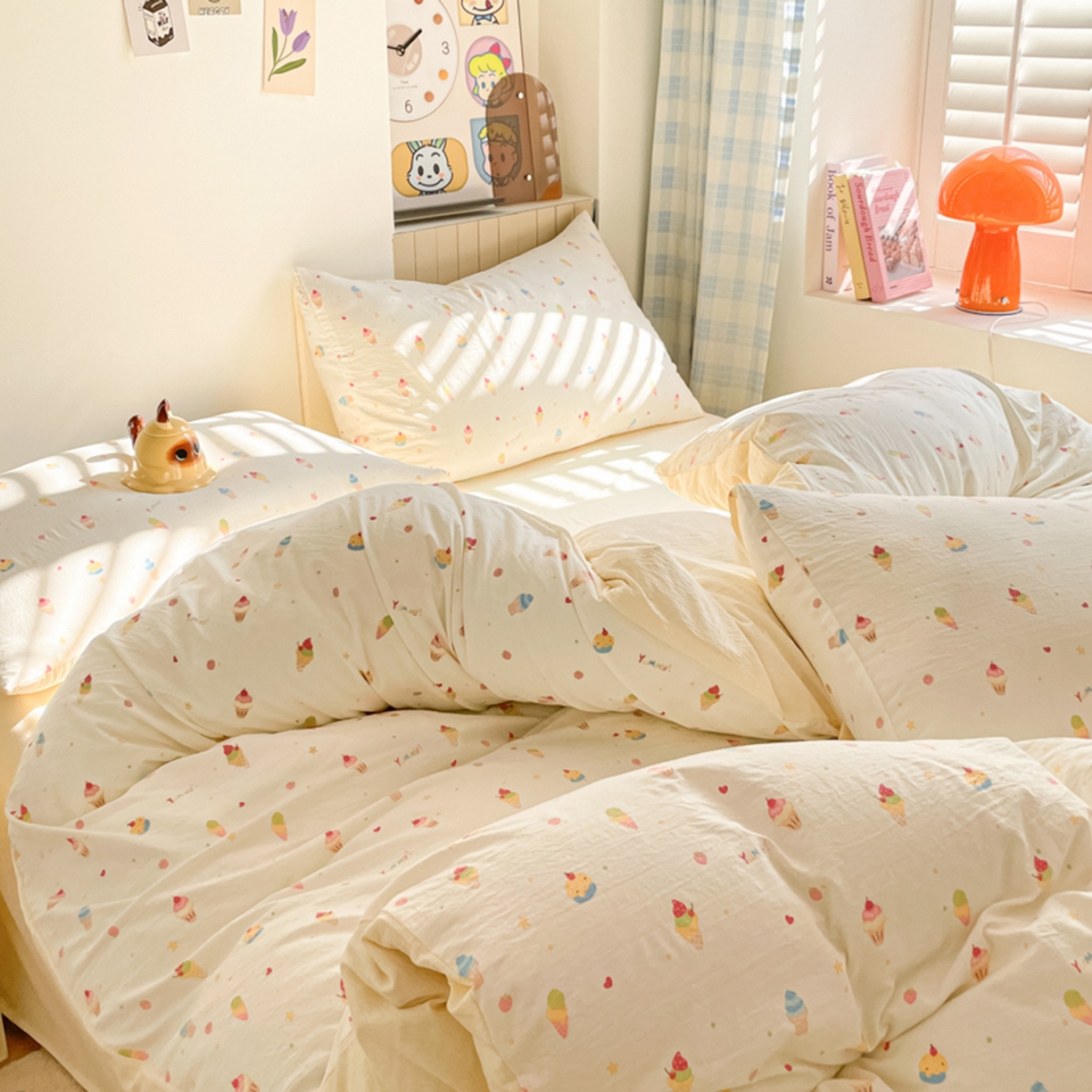 91家纺网 家纺一手货源 找家纺 云玲时尚 2026新款古法水洗仿棉云感纱四件套 冰激凌超甜