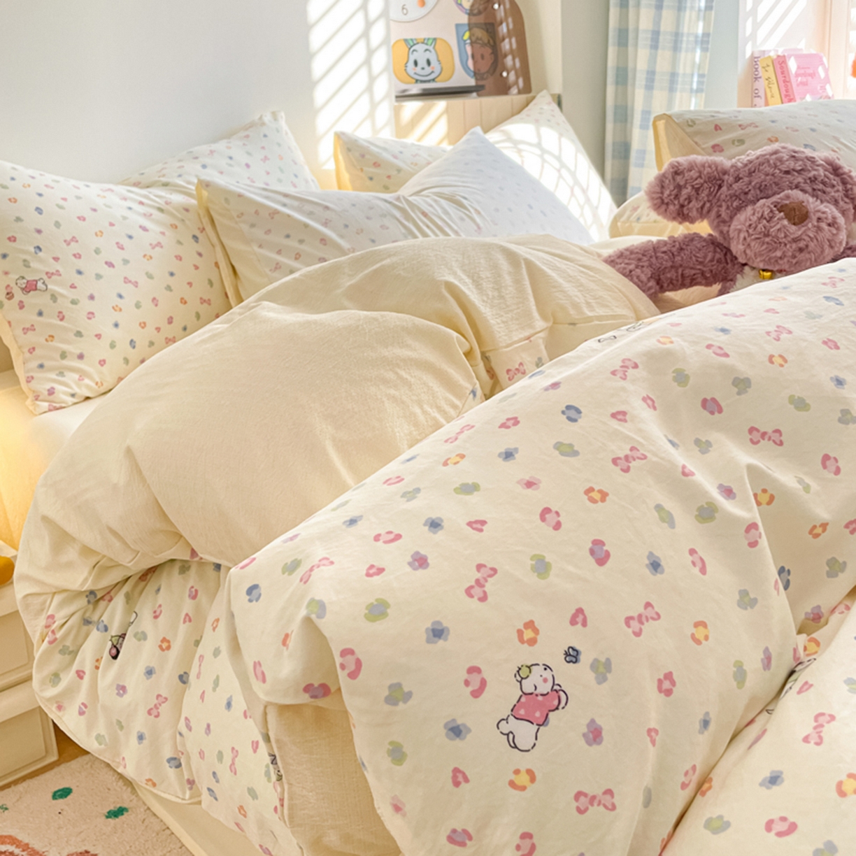 云玲时尚 2026新款古法水洗仿棉云感纱四件套 狗狗乐园