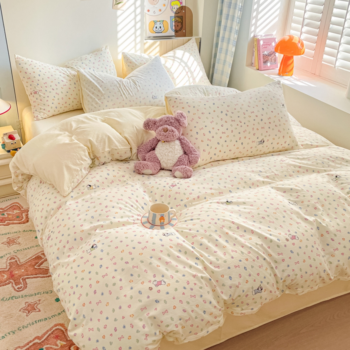 91家纺网 家纺一手货源 找家纺 云玲时尚 2026新款古法水洗仿棉云感纱四件套 狗狗乐园