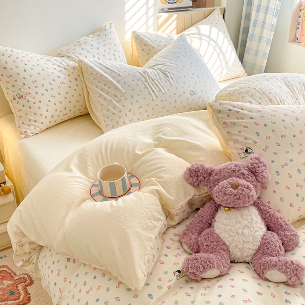 91家纺网 家纺一手货源 找家纺 云玲时尚 2026新款古法水洗仿棉云感纱四件套 狗狗乐园