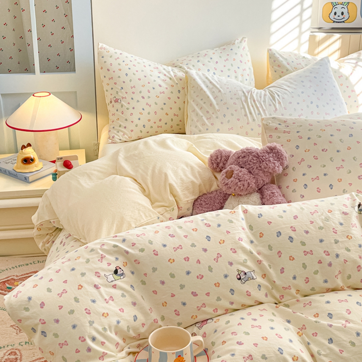 91家纺网 家纺一手货源 找家纺 云玲时尚 2026新款古法水洗仿棉云感纱四件套 狗狗乐园