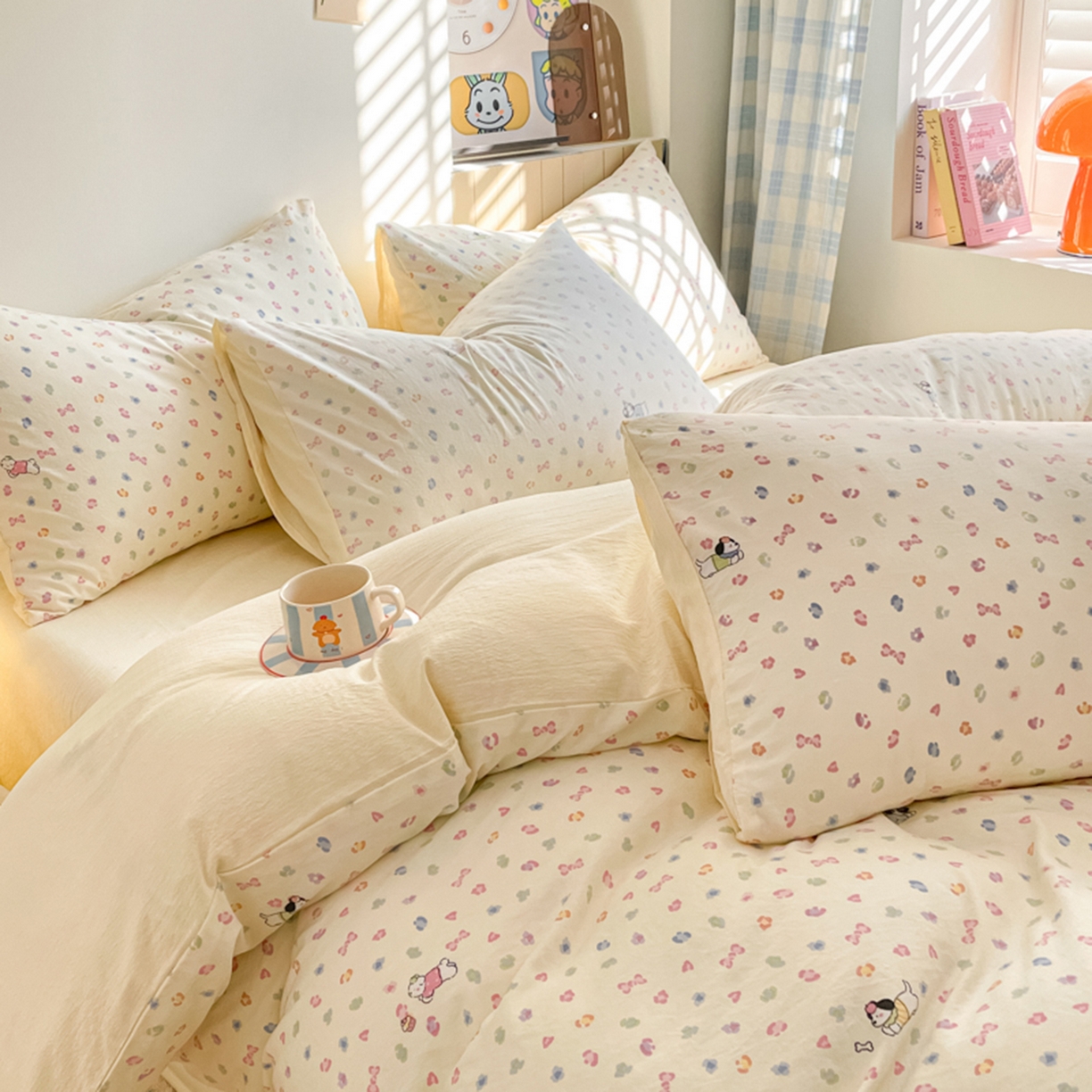 91家纺网 家纺一手货源 找家纺 云玲时尚 2026新款古法水洗仿棉云感纱四件套 狗狗乐园