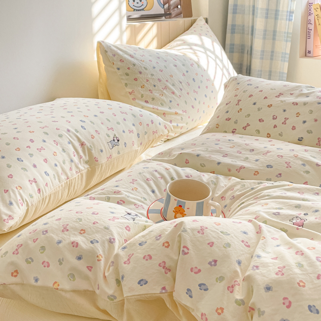 91家纺网 家纺一手货源 找家纺 云玲时尚 2026新款古法水洗仿棉云感纱四件套 狗狗乐园