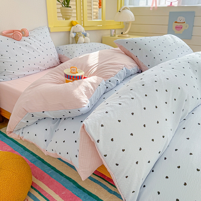 91家纺网 家纺一手货源 找家纺 云玲时尚 2026新款云感双层纱印花四件套 海盐甜心