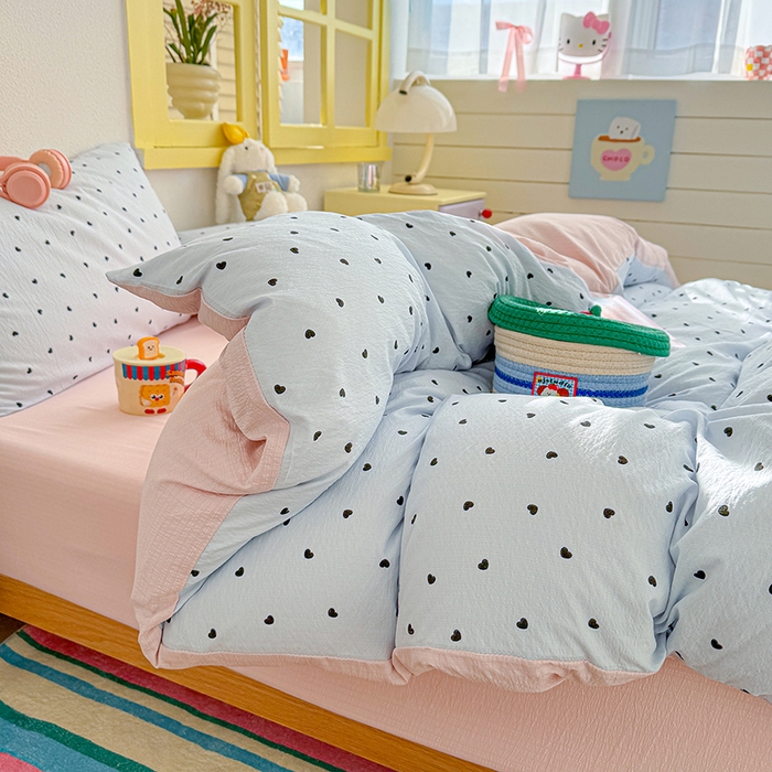 91家纺网 家纺一手货源 找家纺 云玲时尚 2026新款云感双层纱印花四件套 海盐甜心