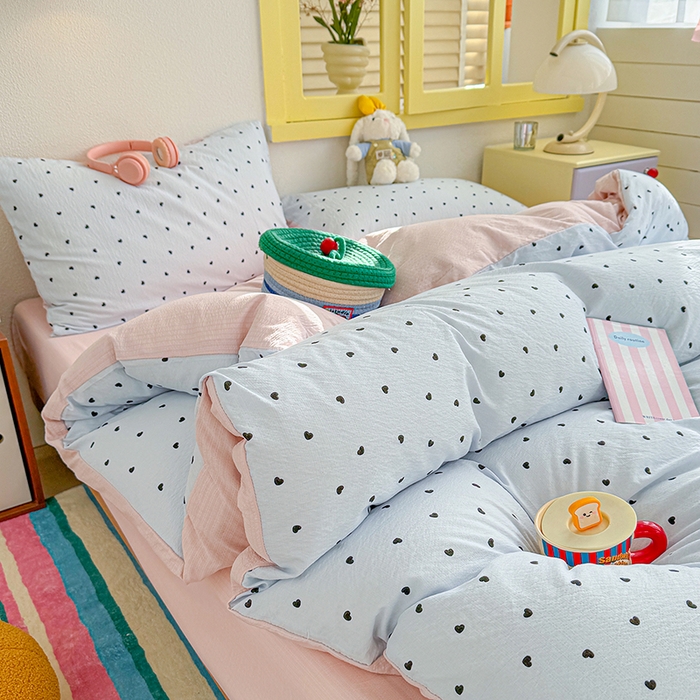 91家纺网 家纺一手货源 找家纺 云玲时尚 2026新款云感双层纱印花四件套 海盐甜心