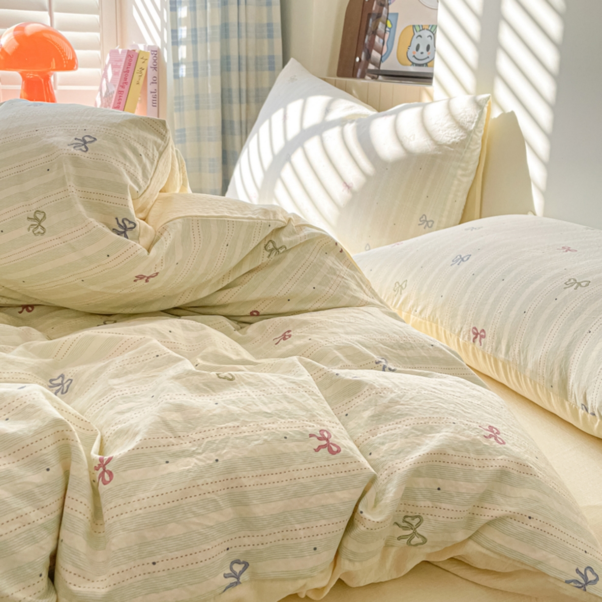 91家纺网 家纺一手货源 找家纺 云玲时尚 2026新款古法水洗仿棉云感纱四件套 蝴蝶结