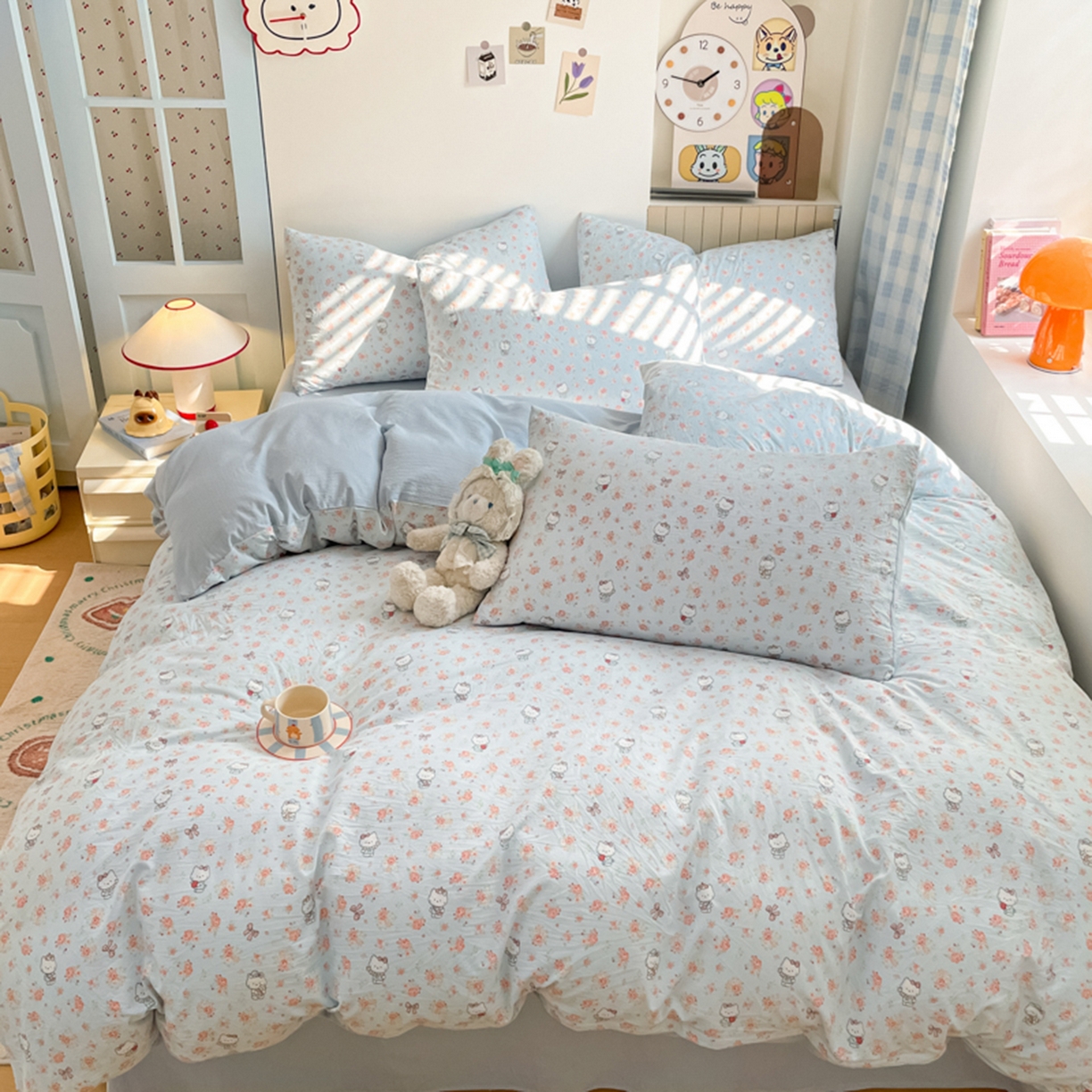 91家纺网 家纺一手货源 找家纺 云玲时尚 2026新款古法水洗仿棉云感纱四件套 花花kt