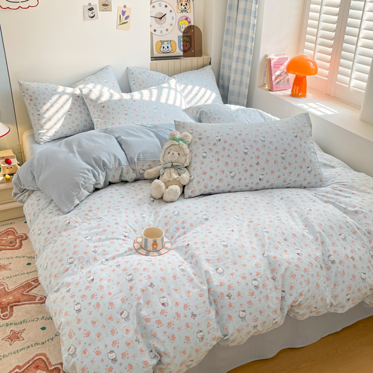 91家纺网 家纺一手货源 找家纺 云玲时尚 2026新款古法水洗仿棉云感纱四件套 花花kt