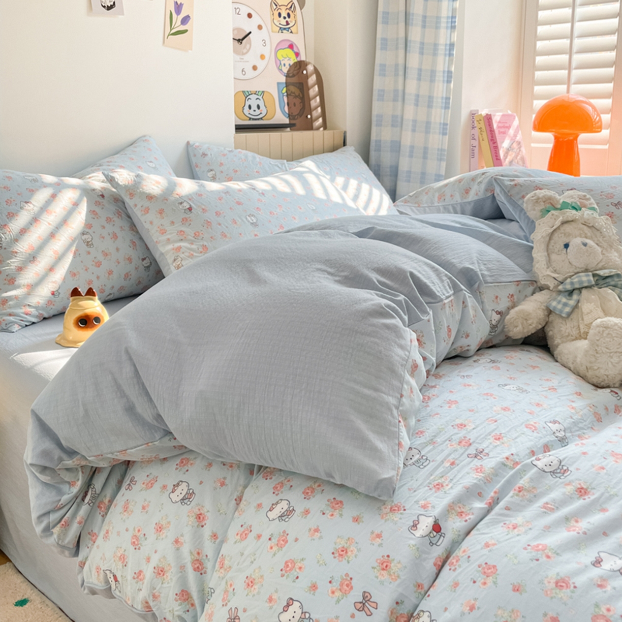 91家纺网 家纺一手货源 找家纺 云玲时尚 2026新款古法水洗仿棉云感纱四件套 花花kt