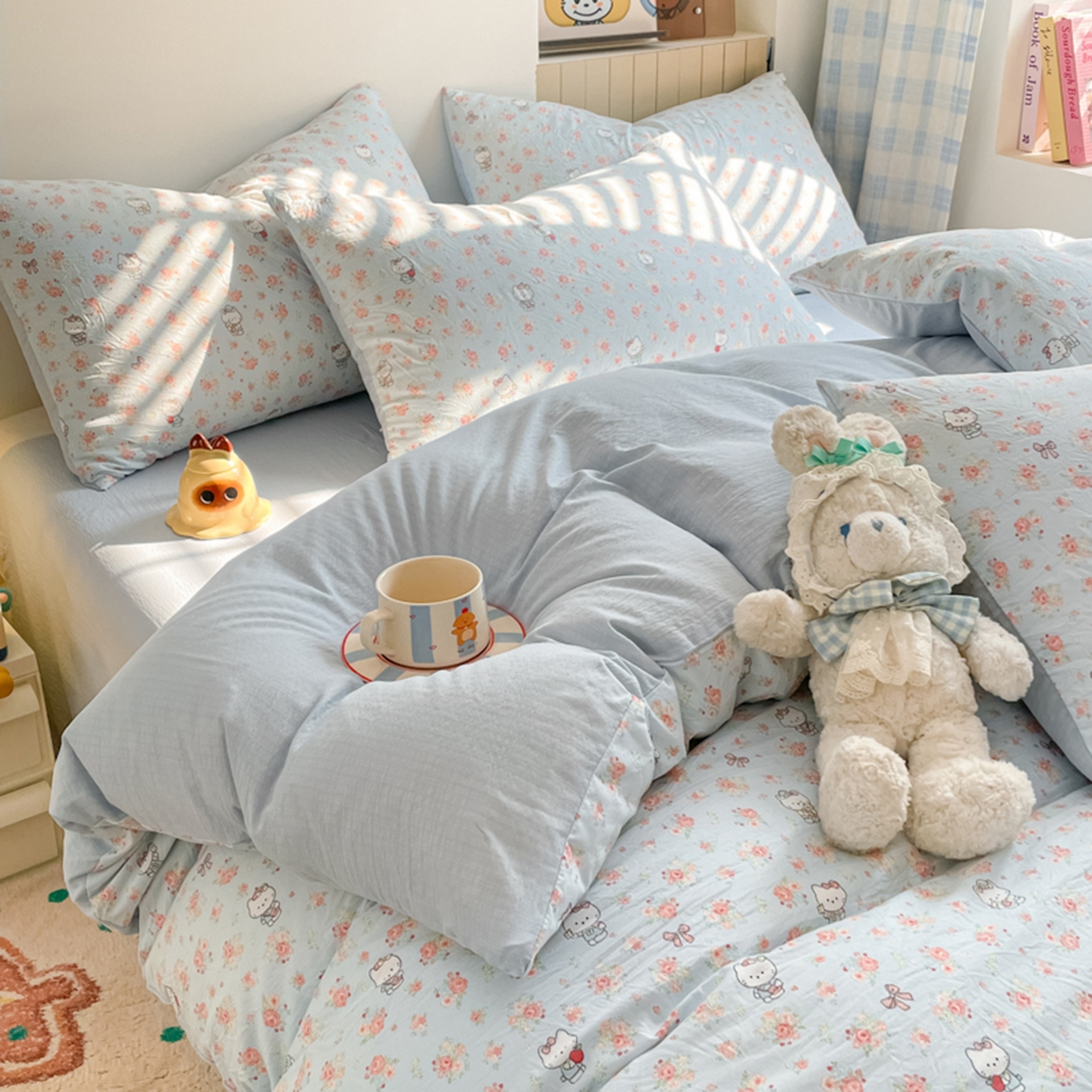 91家纺网 家纺一手货源 找家纺 云玲时尚 2026新款古法水洗仿棉云感纱四件套 花花kt