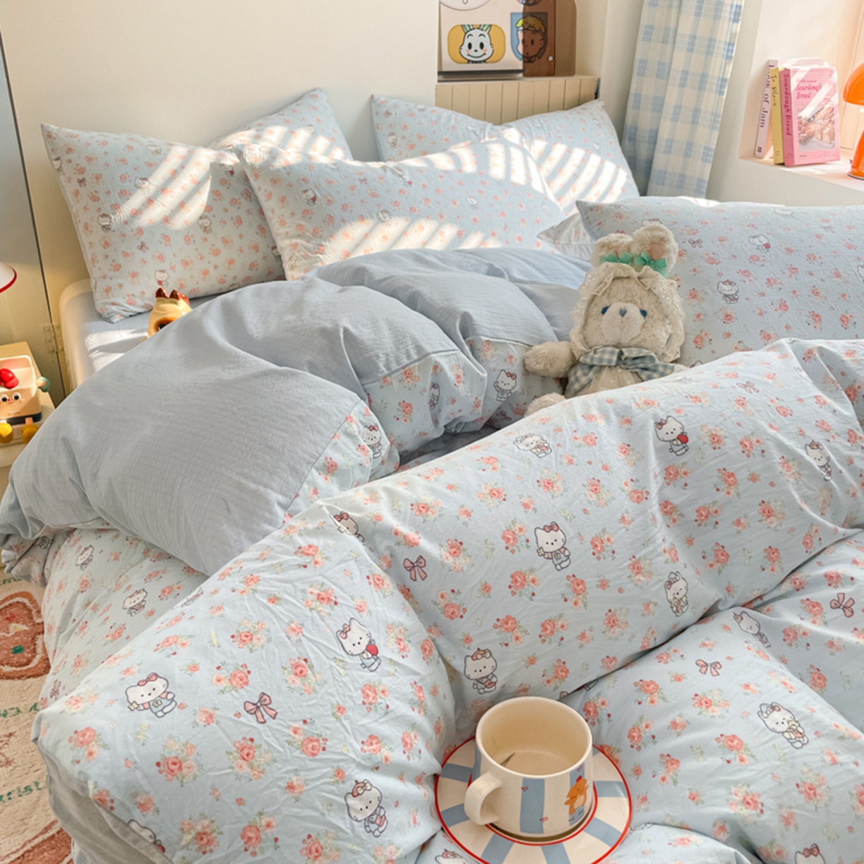 91家纺网 家纺一手货源 找家纺 云玲时尚 2026新款古法水洗仿棉云感纱四件套 花花kt