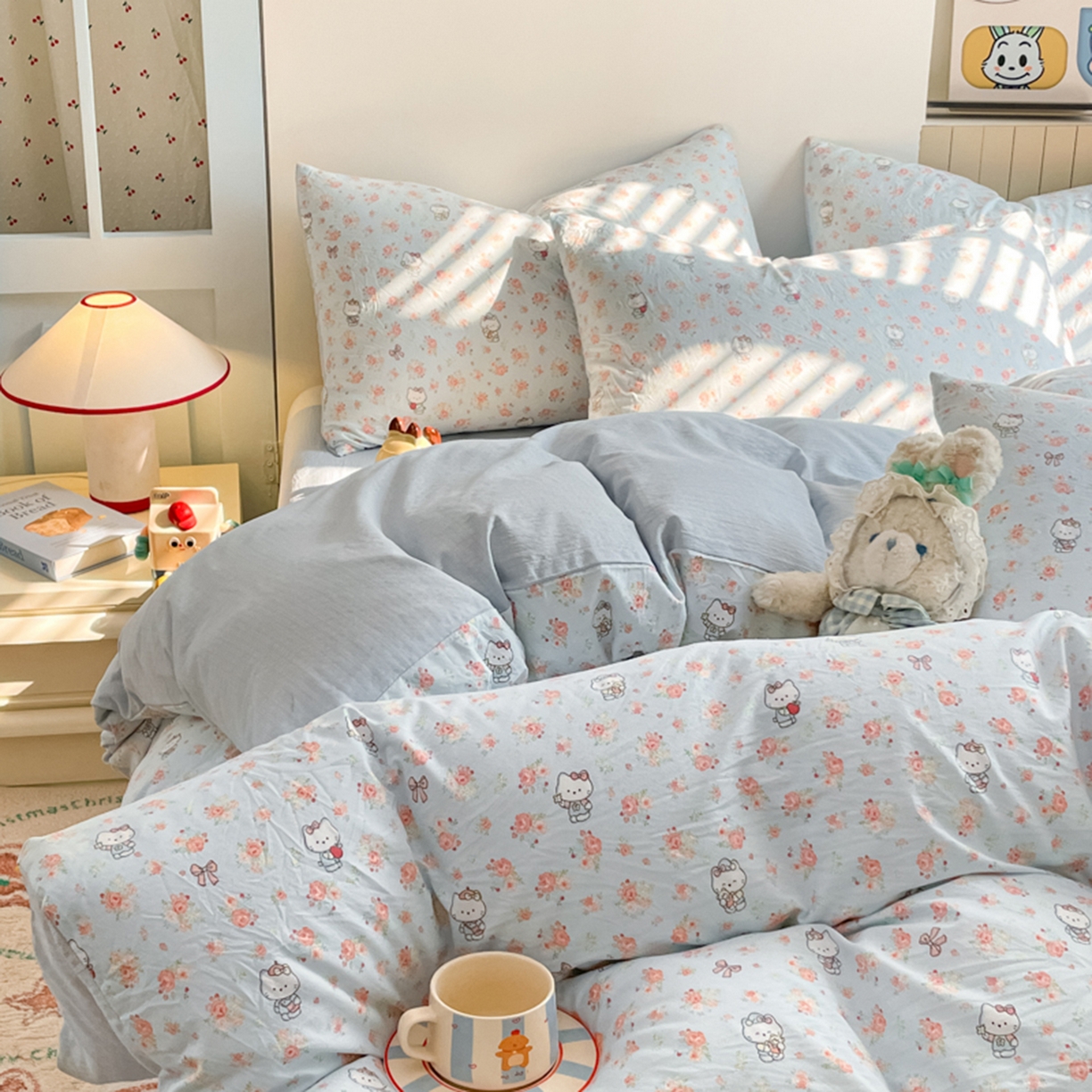 91家纺网 家纺一手货源 找家纺 云玲时尚 2026新款古法水洗仿棉云感纱四件套 花花kt