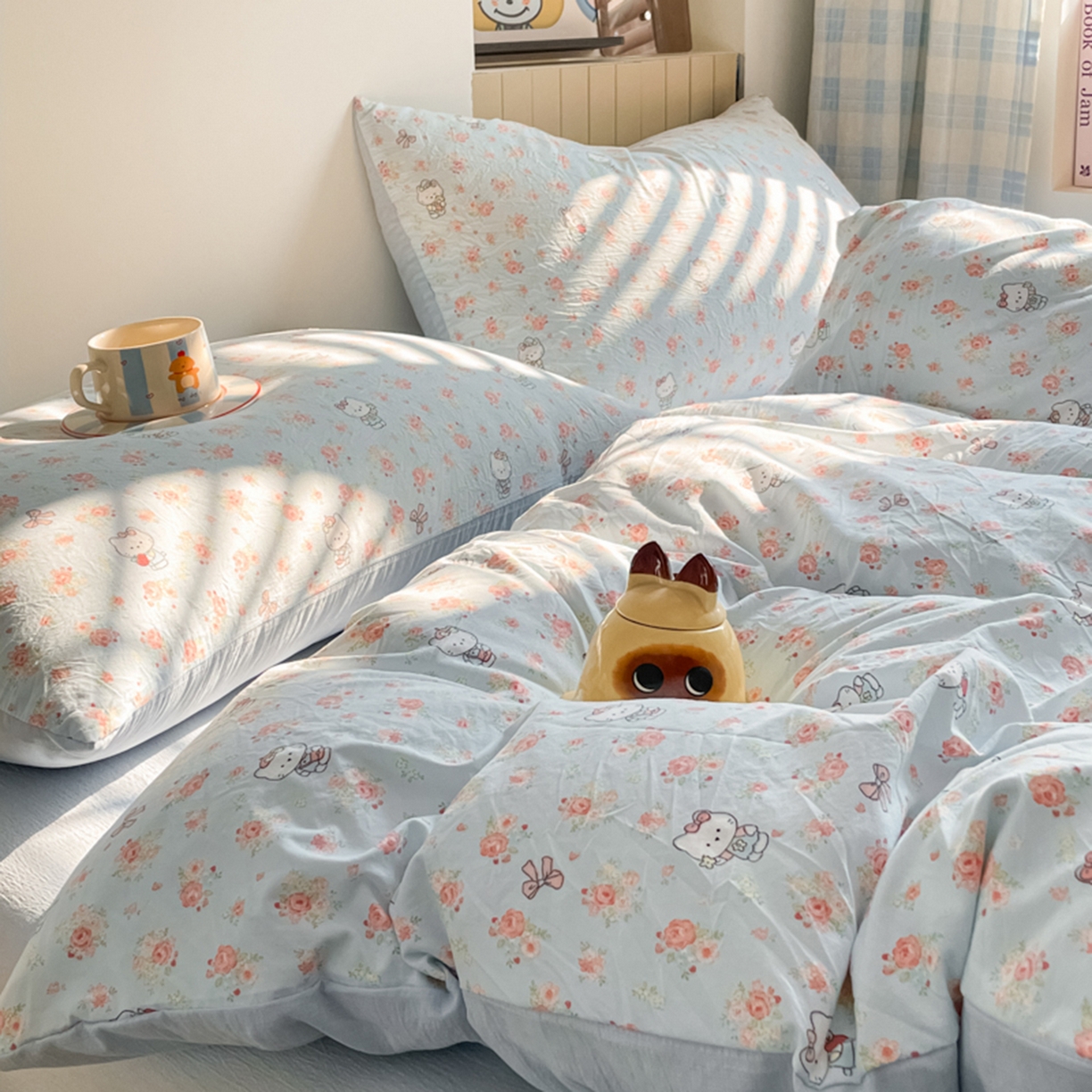 91家纺网 家纺一手货源 找家纺 云玲时尚 2026新款古法水洗仿棉云感纱四件套 花花kt