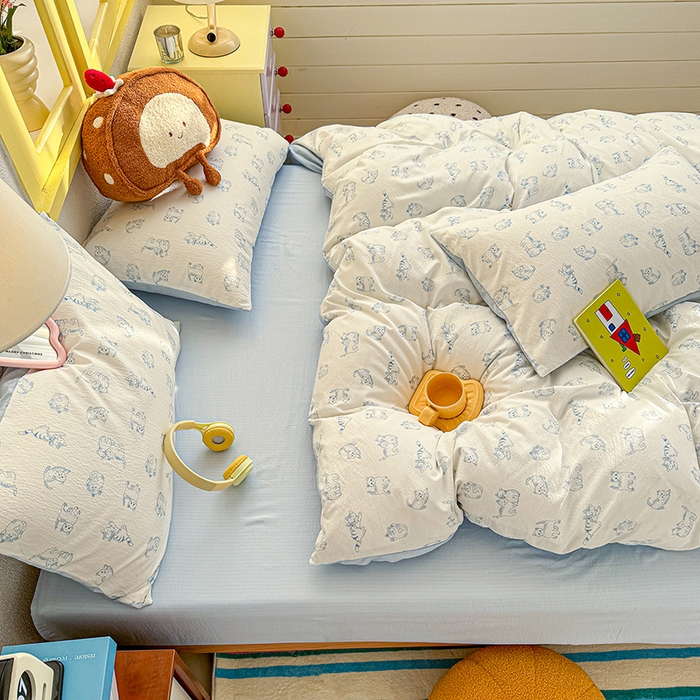 91家纺网 家纺一手货源 找家纺 云玲时尚 2026新款云感双层纱印花四件套 韩范小猫