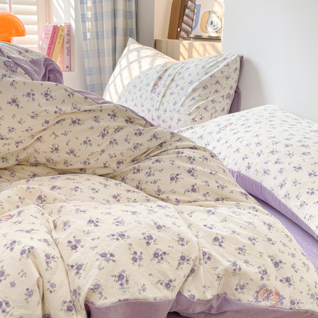 91家纺网 家纺一手货源 找家纺 云玲时尚 2026新款古法水洗仿棉云感纱四件套 花集小兔