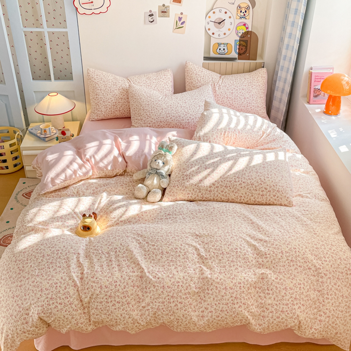 91家纺网 家纺一手货源 找家纺 云玲时尚 2026新款古法水洗仿棉云感纱四件套 花颜