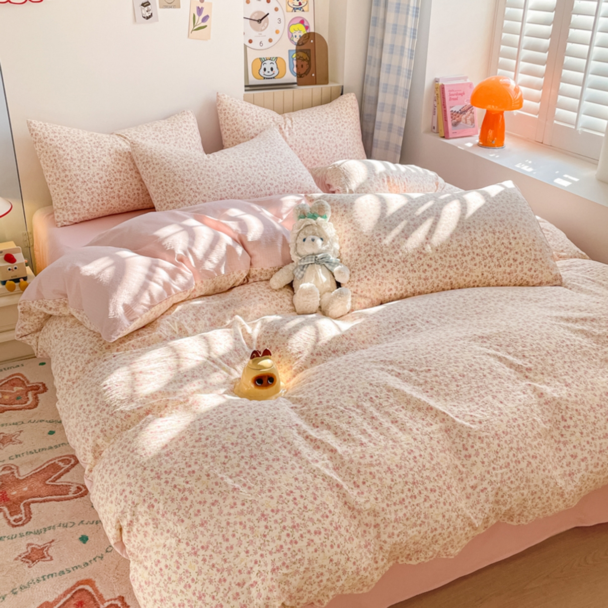 91家纺网 家纺一手货源 找家纺 云玲时尚 2026新款古法水洗仿棉云感纱四件套 花颜