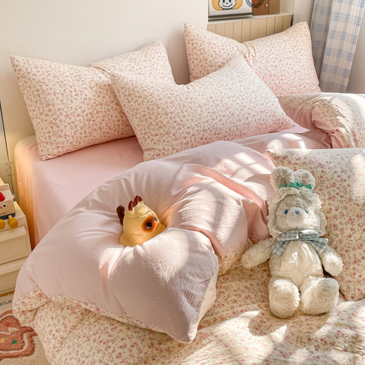 91家纺网 家纺一手货源 找家纺 云玲时尚 2026新款古法水洗仿棉云感纱四件套 花颜