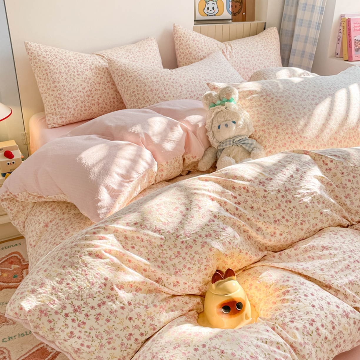 91家纺网 家纺一手货源 找家纺 云玲时尚 2026新款古法水洗仿棉云感纱四件套 花颜