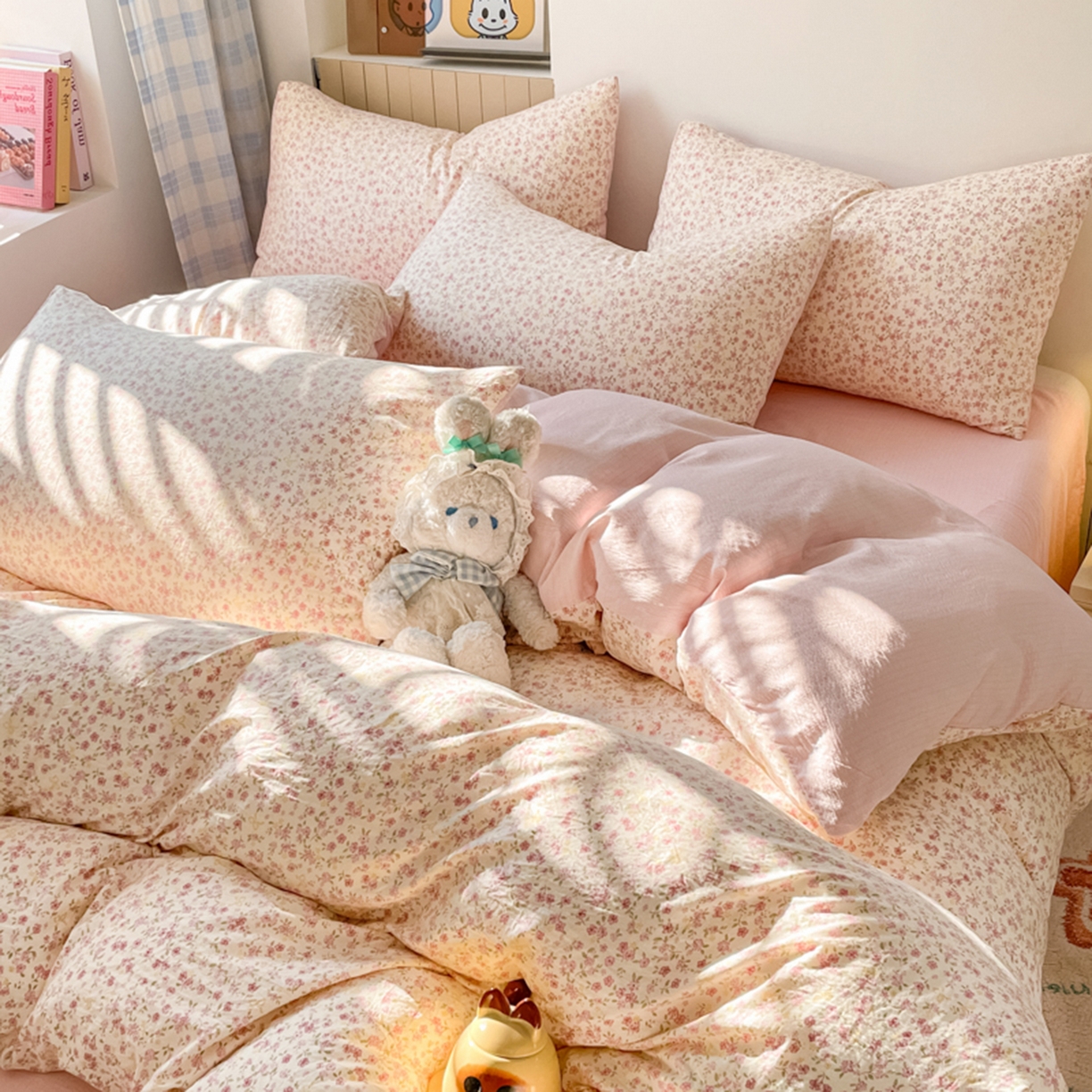 91家纺网 家纺一手货源 找家纺 云玲时尚 2026新款古法水洗仿棉云感纱四件套 花颜