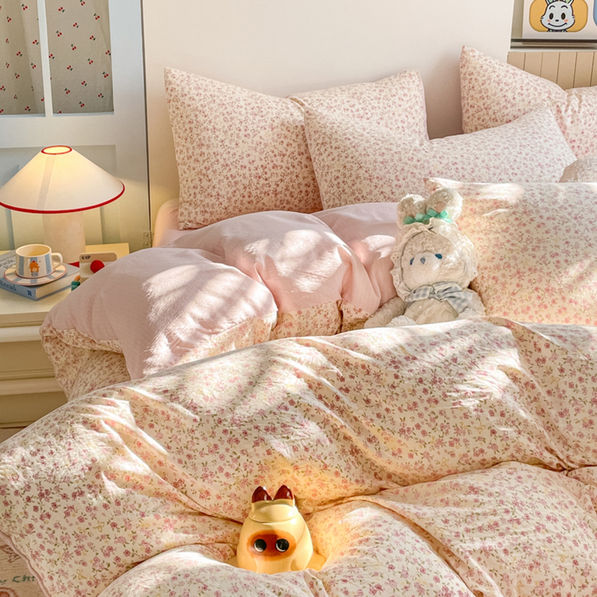 91家纺网 家纺一手货源 找家纺 云玲时尚 2026新款古法水洗仿棉云感纱四件套 花颜