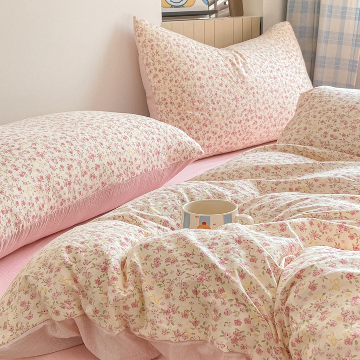 91家纺网 家纺一手货源 找家纺 云玲时尚 2026新款古法水洗仿棉云感纱四件套 花颜