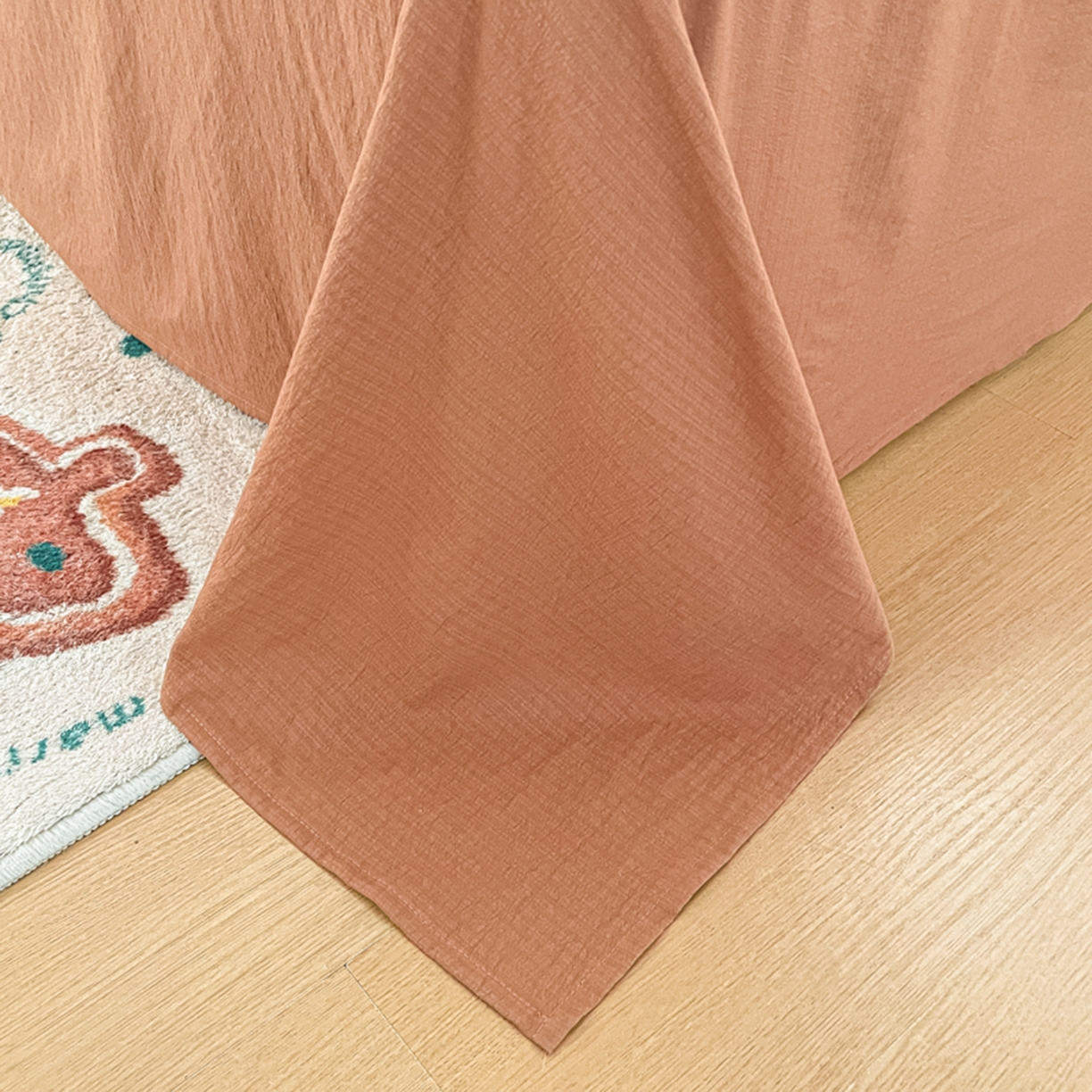 91家纺网 家纺一手货源 找家纺 云玲时尚 2026新款古法水洗仿棉云感纱四件套 焦糖LABUBU