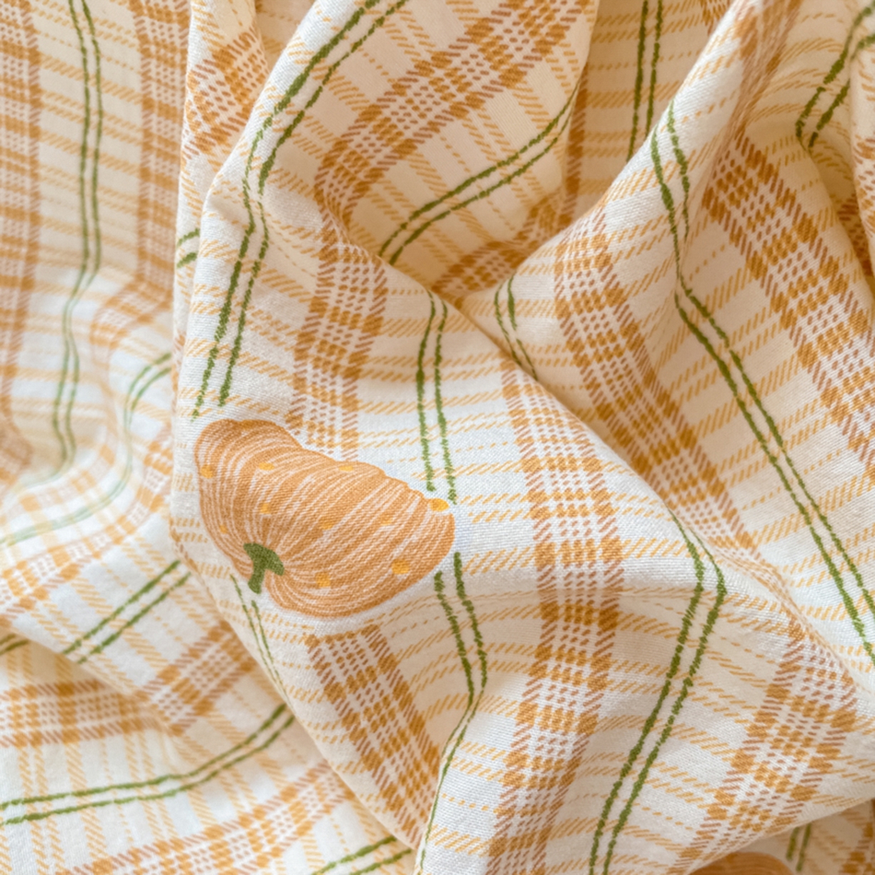 91家纺网 家纺一手货源 找家纺 云玲时尚 2026新款古法水洗仿棉云感纱四件套 可爱南瓜