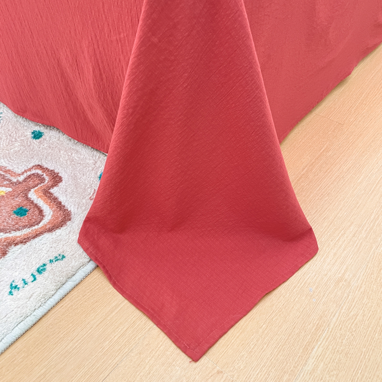 91家纺网 家纺一手货源 找家纺 云玲时尚 2026新款古法水洗仿棉云感纱四件套 可爱苹果