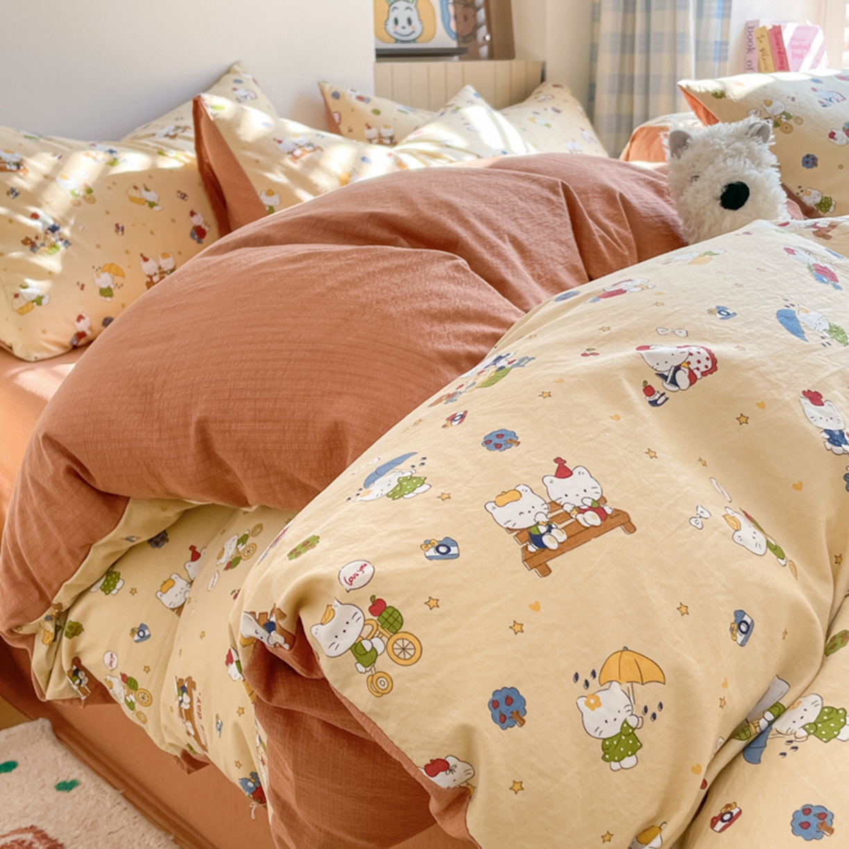 云玲时尚 2026新款古法水洗仿棉云感纱四件套 梦幻乐园