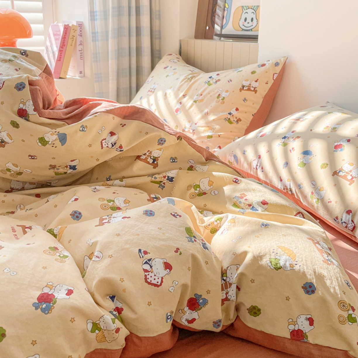 91家纺网 家纺一手货源 找家纺 云玲时尚 2026新款古法水洗仿棉云感纱四件套 梦幻乐园