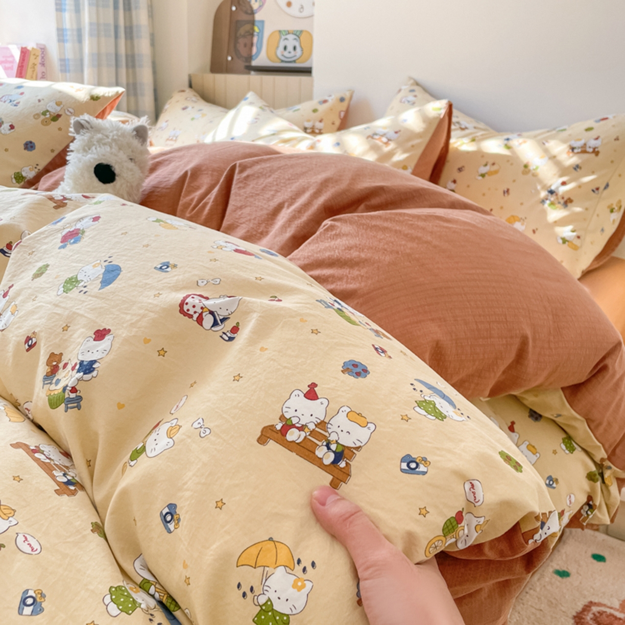 91家纺网 家纺一手货源 找家纺 云玲时尚 2026新款古法水洗仿棉云感纱四件套 梦幻乐园