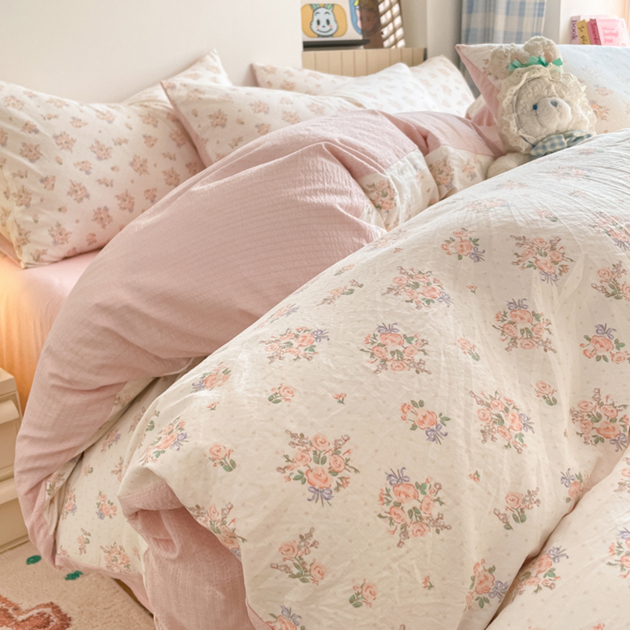 云玲时尚 2026新款古法水洗仿棉云感纱四件套 梦境花园