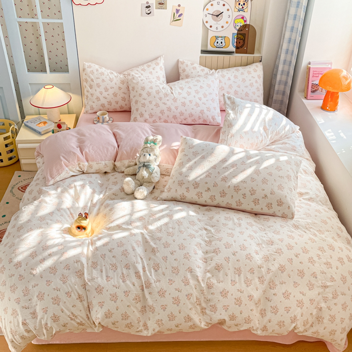 91家纺网 家纺一手货源 找家纺 云玲时尚 2026新款古法水洗仿棉云感纱四件套 梦境花园