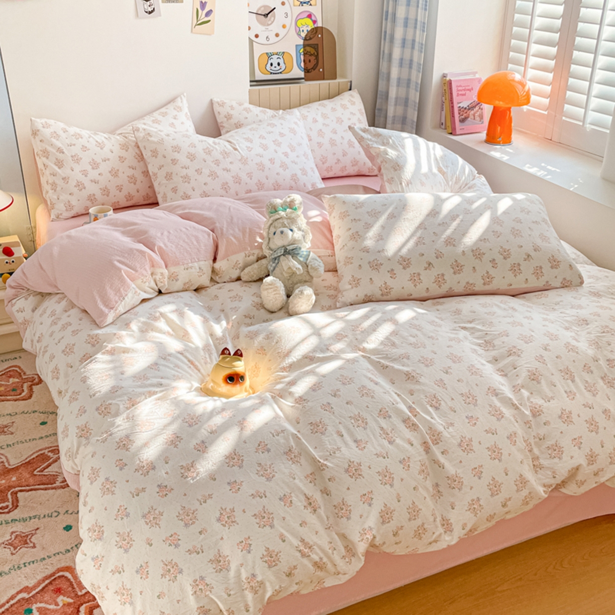 91家纺网 家纺一手货源 找家纺 云玲时尚 2026新款古法水洗仿棉云感纱四件套 梦境花园