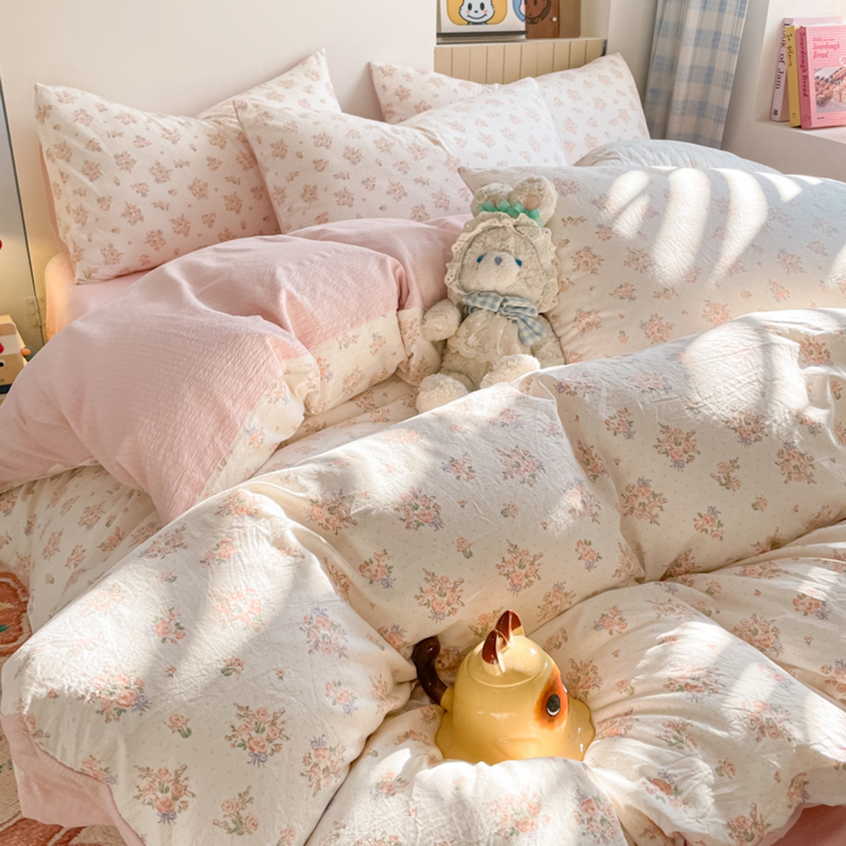 91家纺网 家纺一手货源 找家纺 云玲时尚 2026新款古法水洗仿棉云感纱四件套 梦境花园