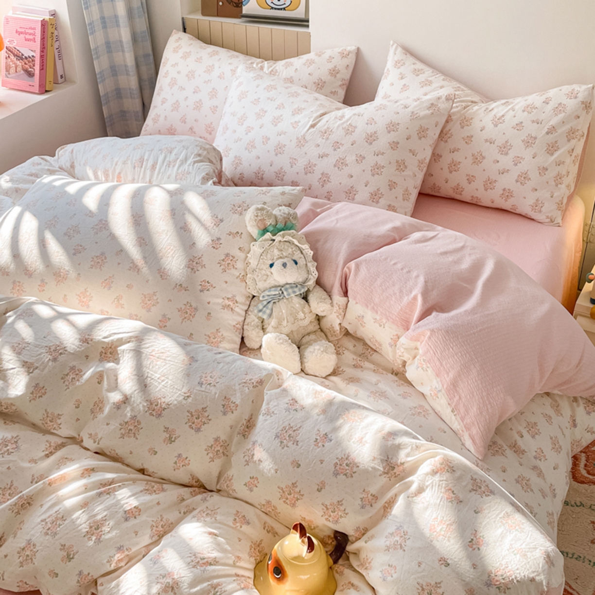 91家纺网 家纺一手货源 找家纺 云玲时尚 2026新款古法水洗仿棉云感纱四件套 梦境花园